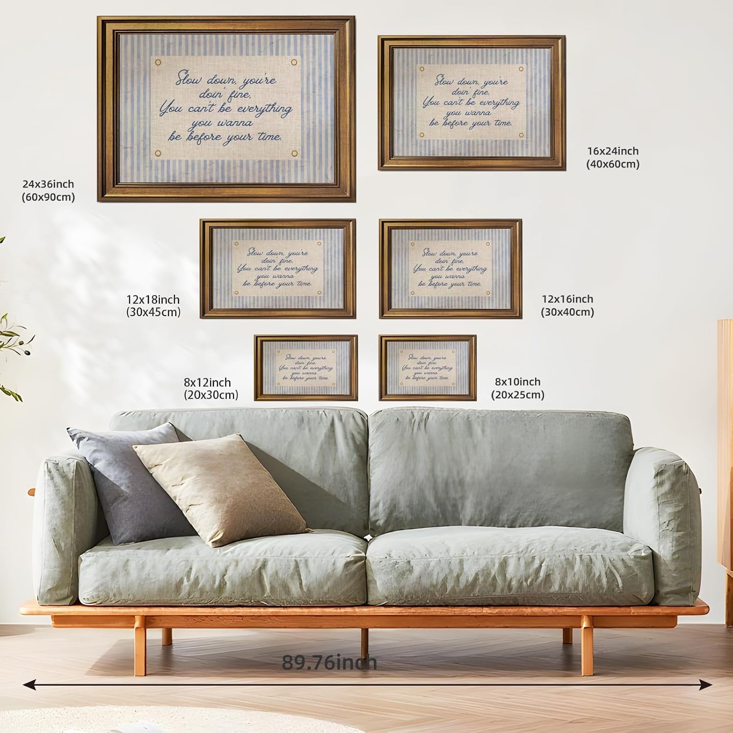 Vintage Gold Framed Wall Art Slow Down You're Doing Fine Music Poster Uplifting Positive Quote Stripe Motivational Painting Retro Song Lyric Canvas Print Daily Reminder Home Decor 20x30inch