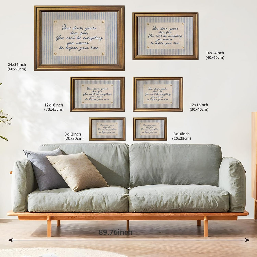 Vintage Gold Framed Wall Art Slow Down You're Doing Fine Music Poster Uplifting Positive Quote Stripe Motivational Painting Retro Song Lyric Canvas Print Daily Reminder Home Decor 24x36inch