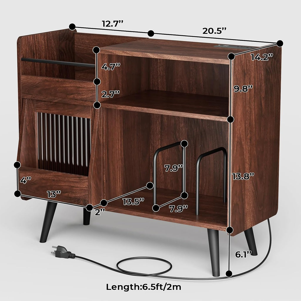MULEJYBO Large Record Player Stand with Sliding Door,350 Vinyl Record Storage Cabinet, Record Player Table with Power Outlet and LED Light,Turntable Stand with Wood Legs for Living Room,Office