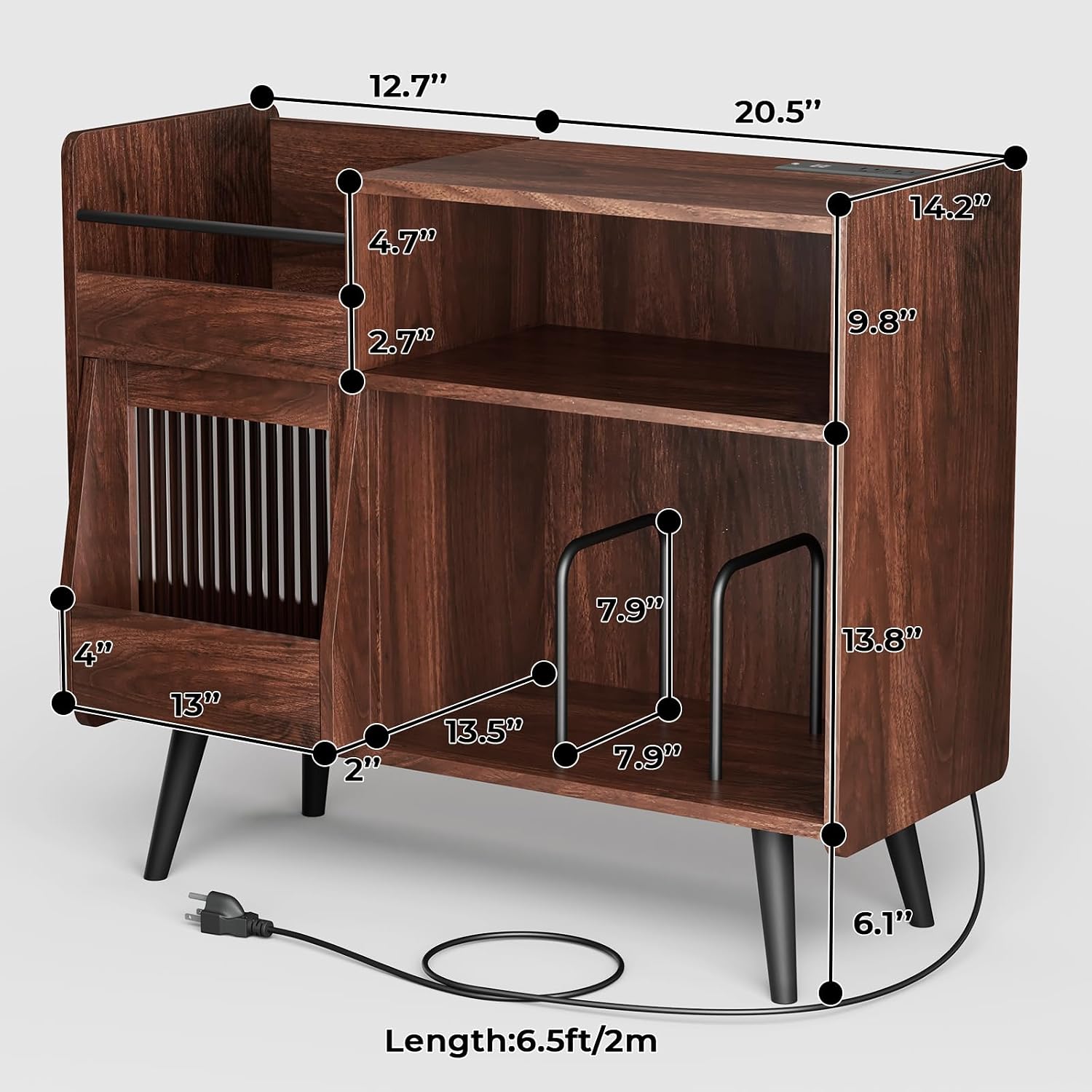 MULEJYBO Large Record Player Stand with Sliding Door,350 Vinyl Record Storage Cabinet, Record Player Table with Power Outlet and LED Light,Turntable Stand with Wood Legs for Living Room,Office