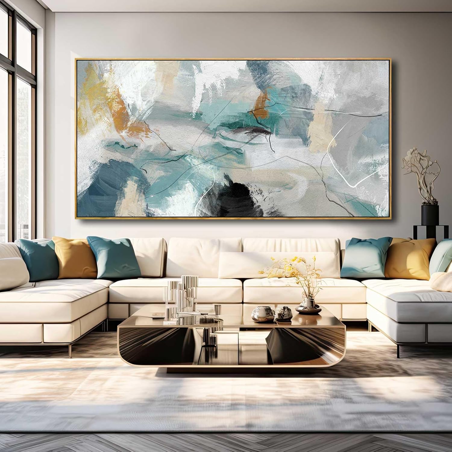 Kureful Large Canvas Wall Art Minimalist Decor Living Room Pictures Grey Wall Decor Hand Painted Artwork for Bedroom Kitchen Hotel Wall Decoration 30x60 Inch