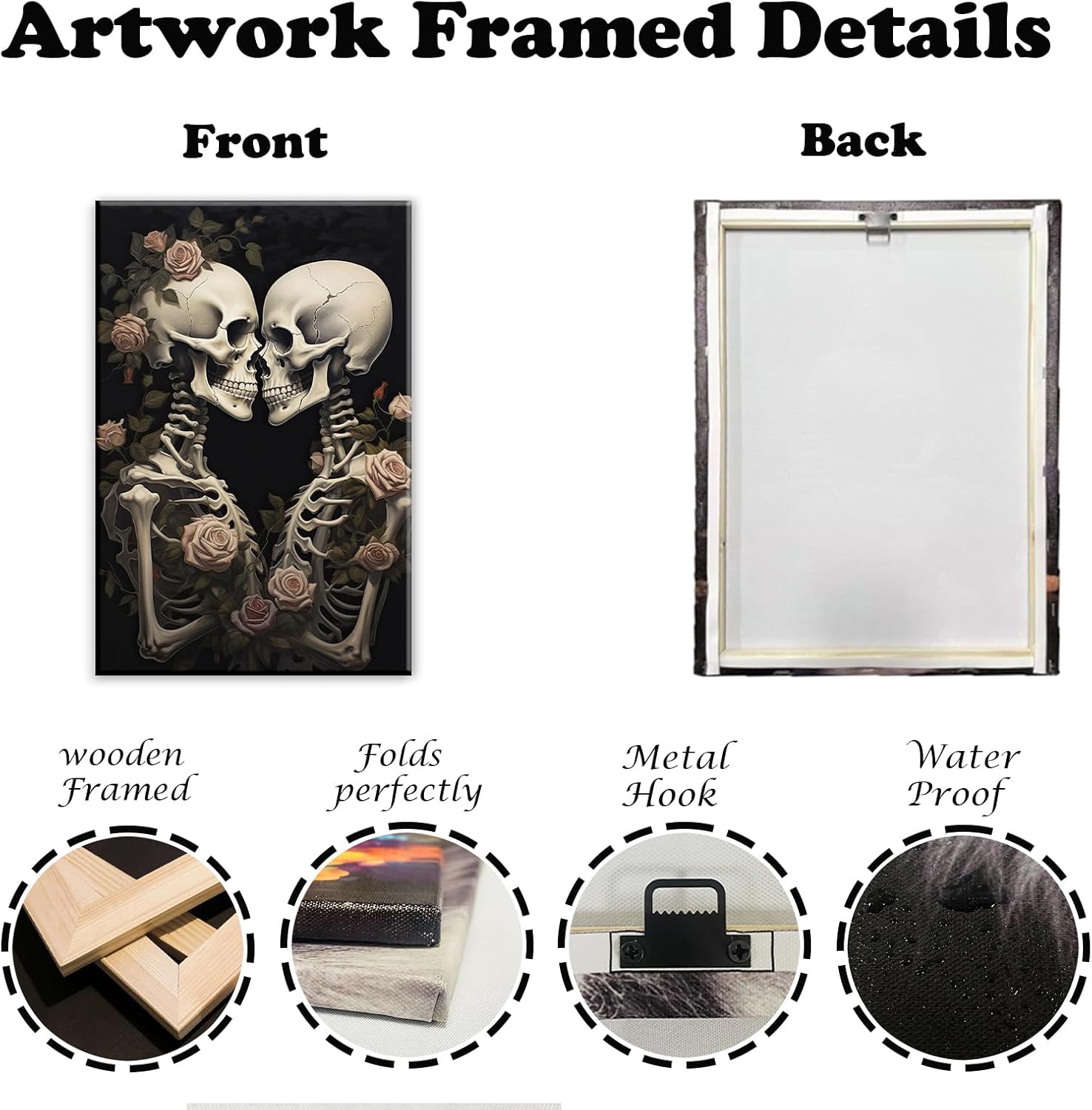 OAAPITI Vintage Skeleton Canvas Wall Art Gothic Painting Artwork Retro Rose Skull Art Poster Abstract Romantic Theme Picture Halloween Living Room Decor(Artwork-4,28'x42')