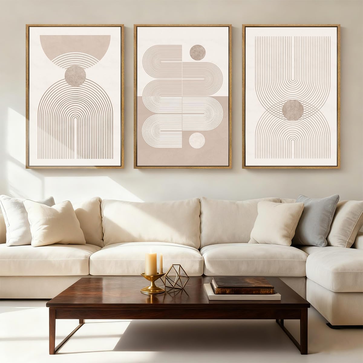 Anyzal Extra Large Boho Abstract Wall Art 24x36 Inch Framed Minimalist Neutral Canvas Wall Decor Pink White Modern Artwork for Living Room Bedroom Office Set of 3