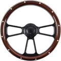 Universal Wooden Racing Steering Wheel 14 Inch 6 Bolt Black Aluminum 3 Spoke Rivet Steering Wheel with Horn Button for Racing/Rally/Motor Sports