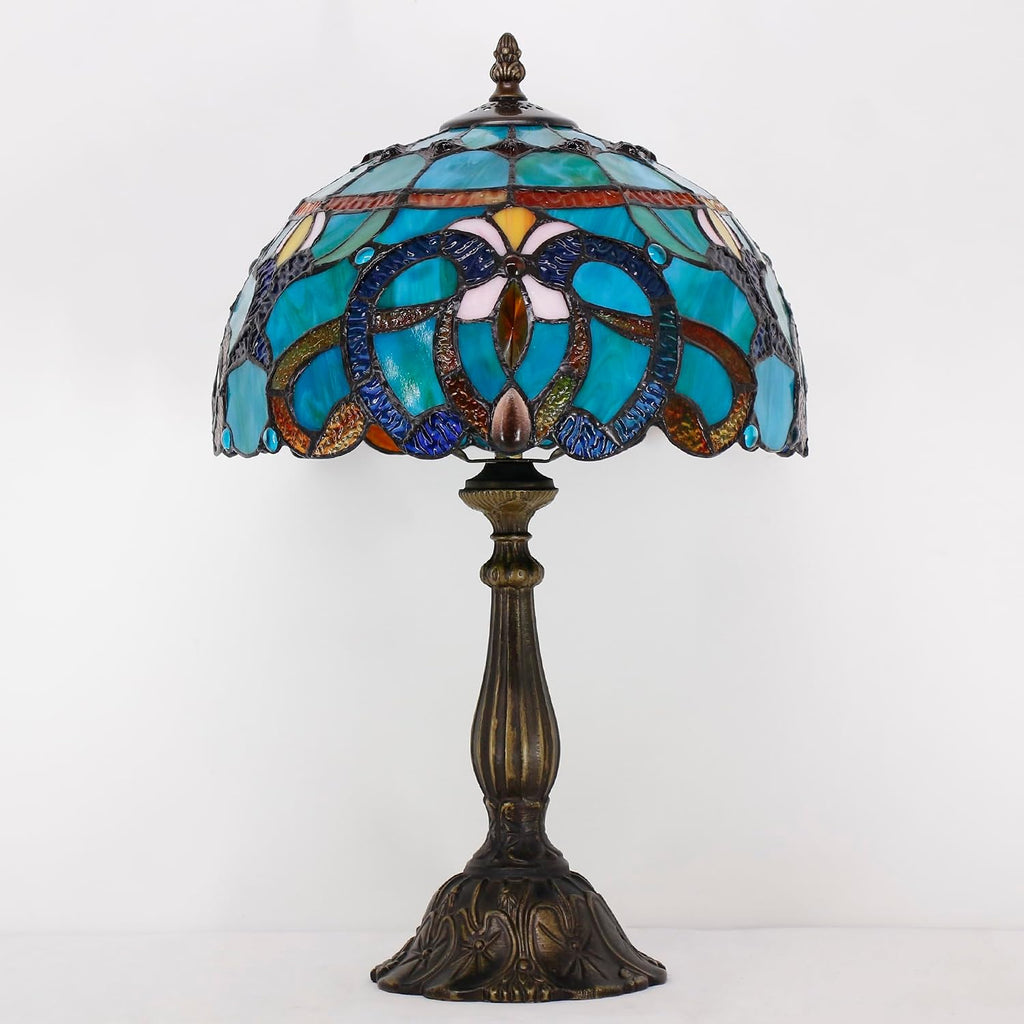 Tiffany Lamp Touch Control Table Lamp Blue Green Stained Glass Desk Lamp 12X12X19 Inches Baroque Style Reading Light