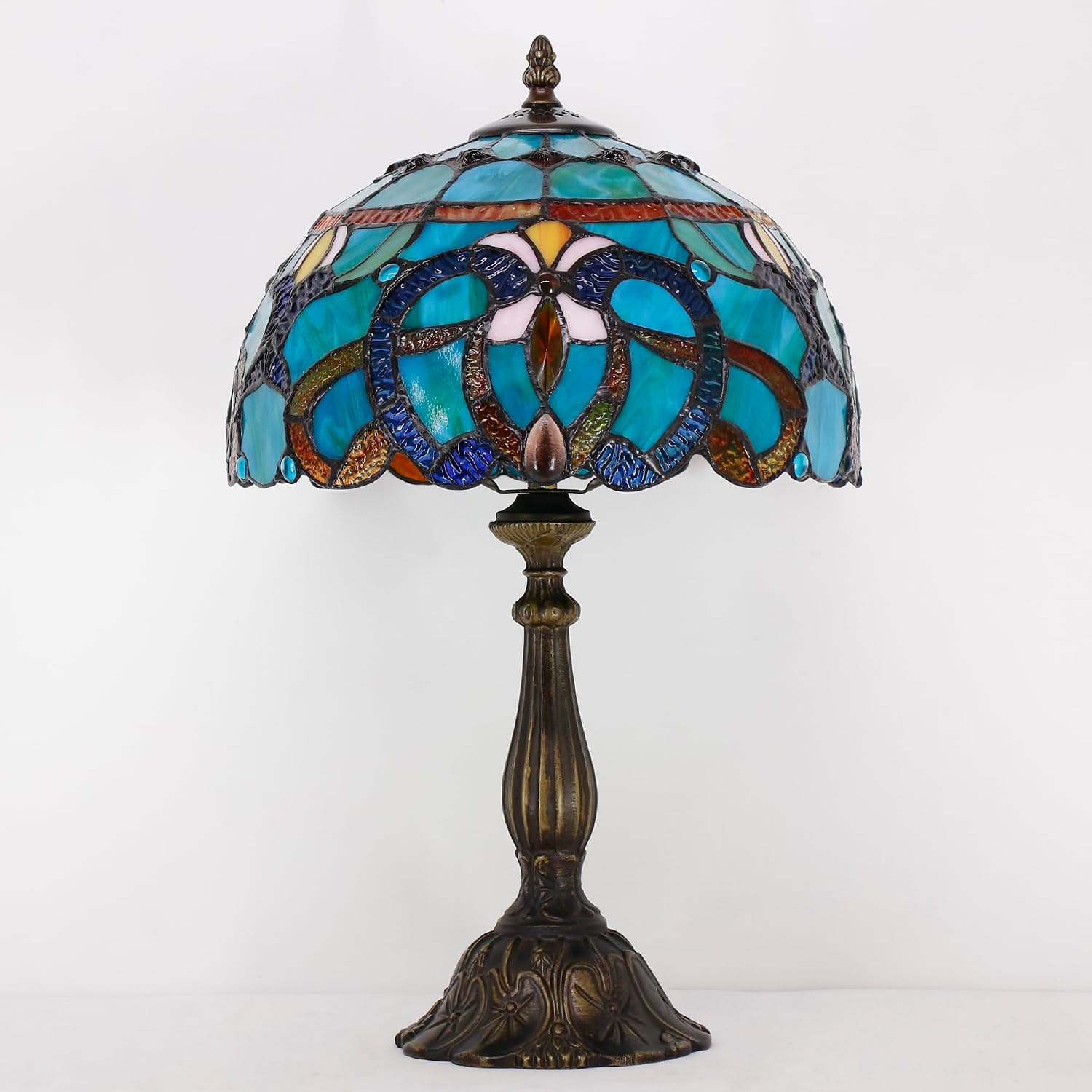 Tiffany Lamp Touch Control Table Lamp Blue Green Stained Glass Desk Lamp 12X12X19 Inches Baroque Style Reading Light