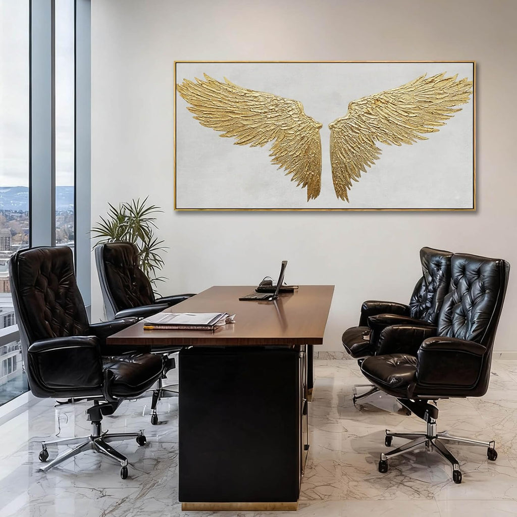 Abstract Wall Art Gold and White Pictures Wall Decor for Living Room Bird Minimalist Art Framed Canvas Artwork for Office Dining Room 24x48 Inch