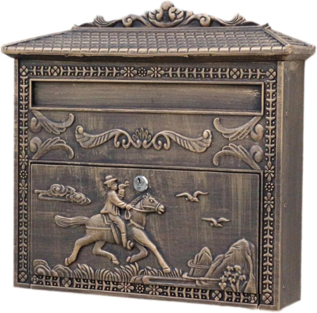 Wall Mounted Mailboxes for Outside Post Box Retro Cast Aluminum Mailbox Antique Suggestion Box for Front Door Fence Drop Box