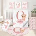 KAINSY Custom Crib Bedding Set, 5 Pcs Personalized Name Monogram Baby Crib Sets for Infants Toddlers, Pink Pig Nursery Bedding Set for Boys Girls, Double Layer Baby Bedding Sets Customized Gifts
