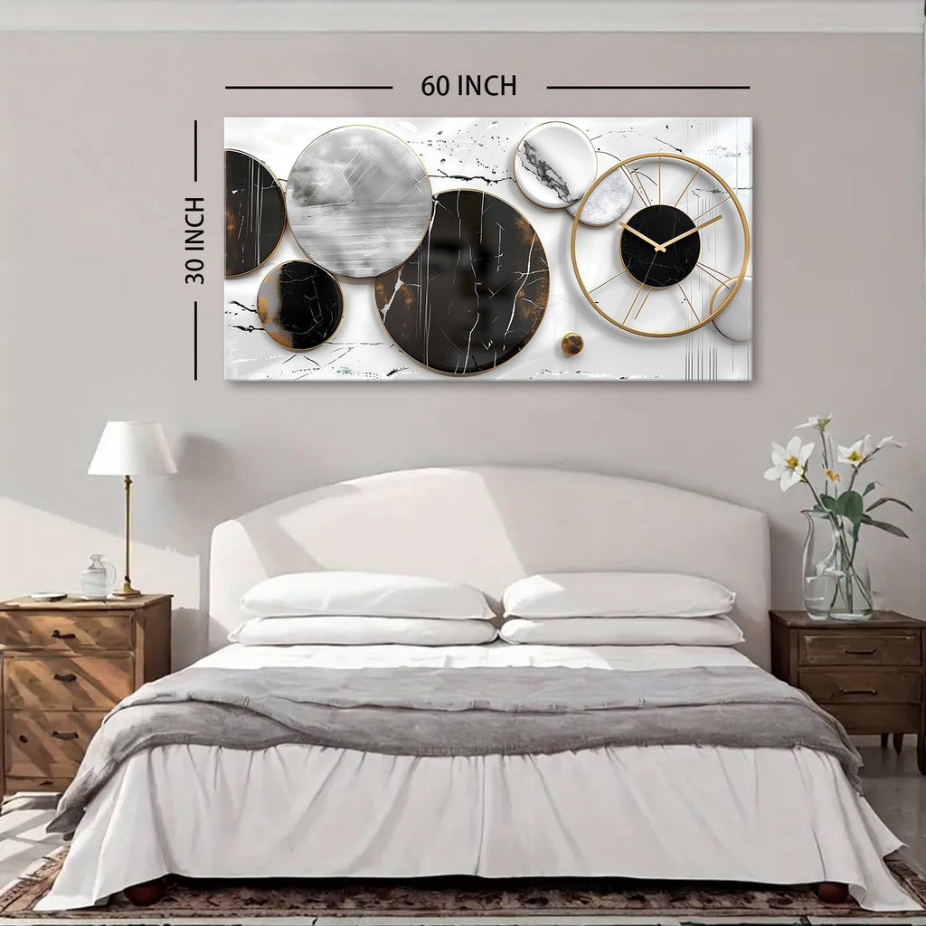 Modern Abstract Canvas Wall Art for Living Room Home Office Decor Black and White Gray Picture for Wall Decor Geometric Texture Marble Painting Clocks Prints Poster Artwork Decorations 30x60'