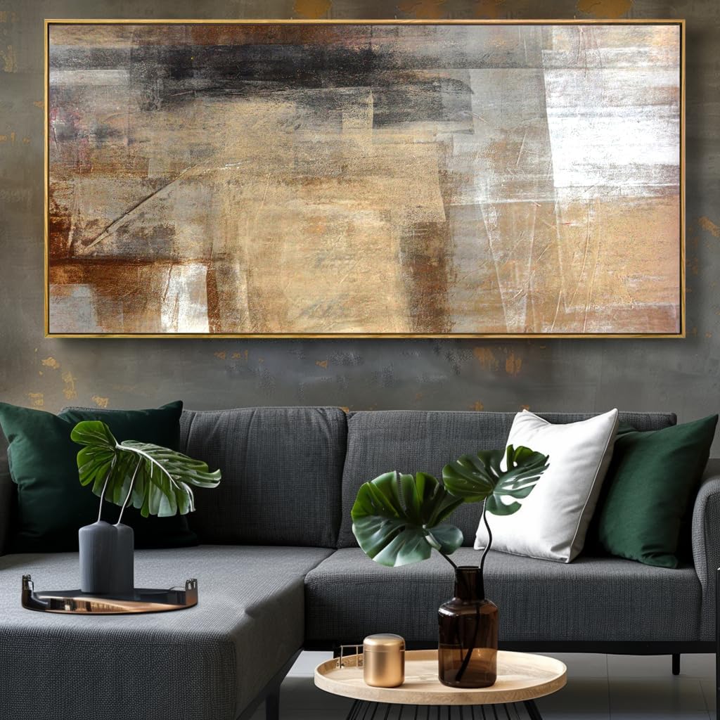 Wall Art Abstract Wall Decor Yellow Black Ink Canvas Painting Modern Artwork for Living Room Bedroom Dining Room Home Office Decor 24'x48' with Framed