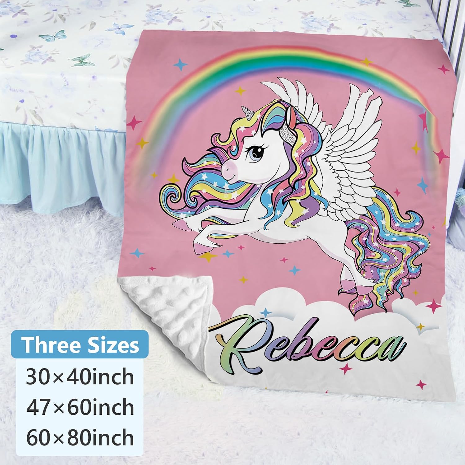 Dyoart Personalized Baby Crib Set - 5 Piece Custom Baby Bed Set for Girls with Name, Double Layer Nursery Bedding, Pink Unicorn Theme for Toddler, Infant, New Parents