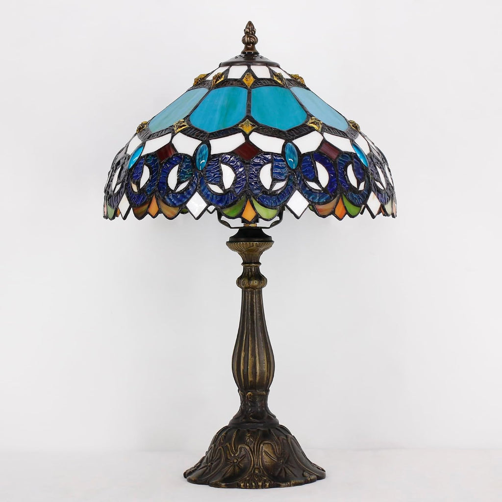 Tiffany Lamp Touch Control Table Lamp Blue Stained Glass Desk Lamp 12X12X19 Inches Jewelry Baroque Style Reading Light