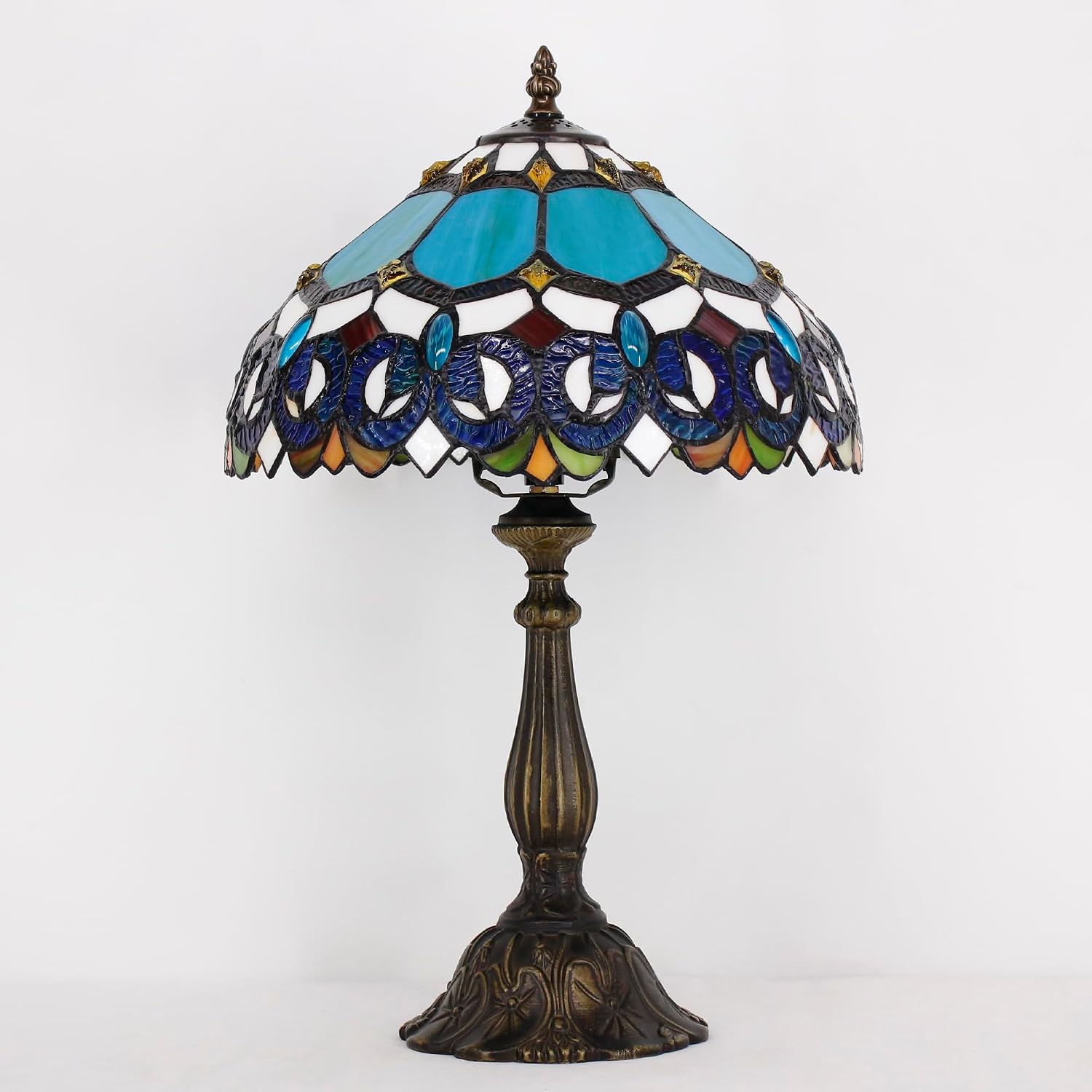 Tiffany Lamp Touch Control Table Lamp Blue Stained Glass Desk Lamp 12X12X19 Inches Jewelry Baroque Style Reading Light