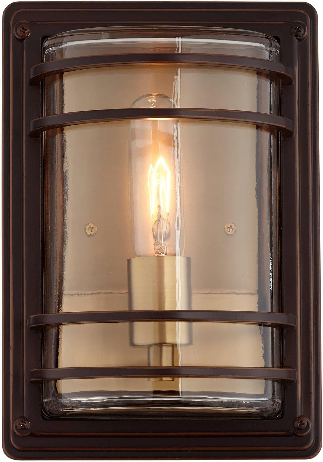 John Timberland Habitat Rustic Industrial Outdoor Wall Light Fixtures Set of 2 Bronze Warm Brass 11' Clear Glass for Post Exterior Barn Deck House Porch Yard Patio Outside Garage Front Door