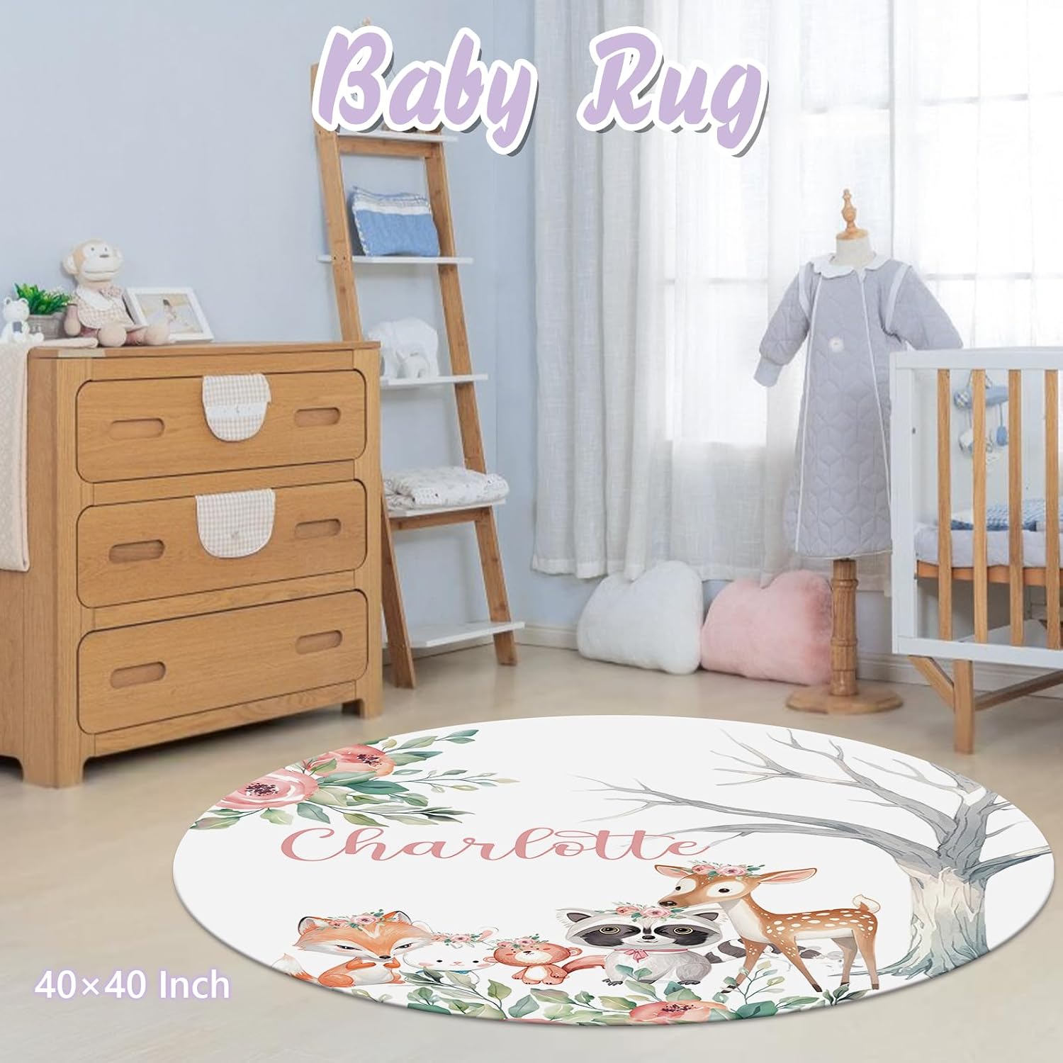 Personalized Baby Crib Bedding Set, 5 Pcs Custom Name Nursery Bedding Set for Girls Boys, Pink Forest Animals Baby Crib Set for Toddlers Infants, Double Layer Bedding Crib Sets Customized Gifts