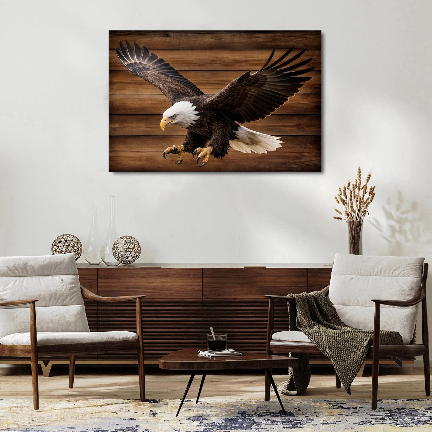 American Bald Eagle Wall Art Bird Pictures Canvas Wall Decor Rustic Farmhouse Wildlife Painting Cabin Lodge Decor Woodland Western Animal Artwork for Living Room Bedroom Office Home Decoration 32x48'