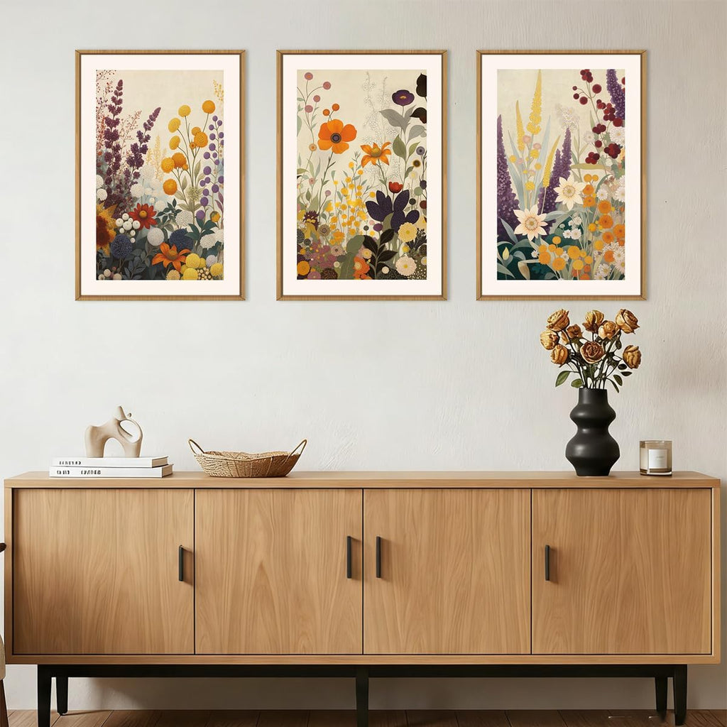 Aurlan Large Retro Boho Vibrant Floral Framed Canvas Wall Art Set,Earthy Abstract Tropical Wildflower Wall Decor,Modern Terracotta Botanical Artwork for Living Room,Bedroom,Farmhouse-24 x36 x3