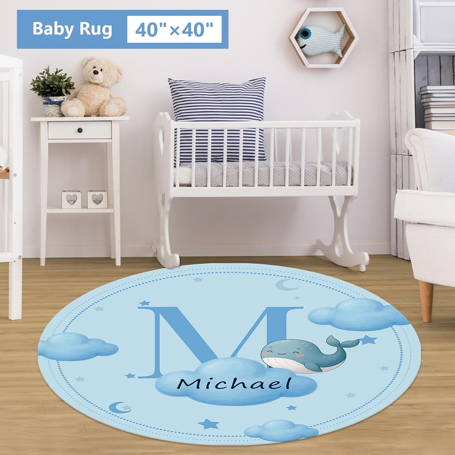 KAINSY Custom Crib Bedding Set, 5 Pcs Personalized Name Monogram Baby Crib Sets for Infants Toddlers, Blue Whale Nursery Bedding Set for Boys Girls, Double Layer Baby Bedding Sets Customized Gifts