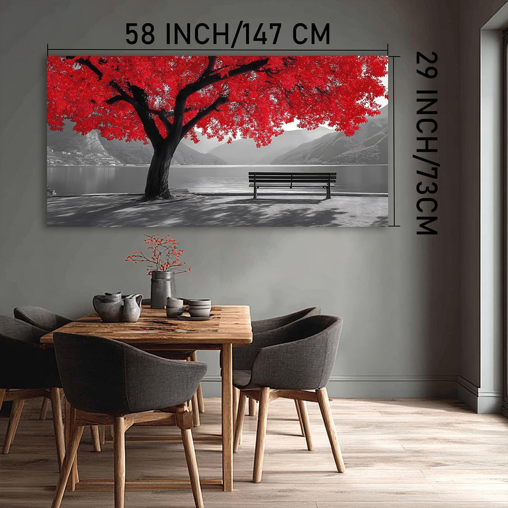 Tarfupth Black and White Red Large Tree of Life Wall Art for Living Room Mountain Artwork Landscape Lake Pictures for Bedroom Office Home Decor Modern Canvas Prints 29'x58'