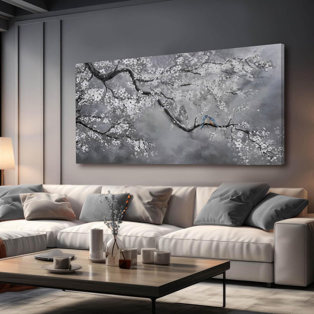 Artexist Canvas Wall Art/Grey Wall Decor 29'x58'/ Plum Blossom Oil Paintings/Large Artwork Wall for Living Room Bedroom Office Kitchen Home Decoration