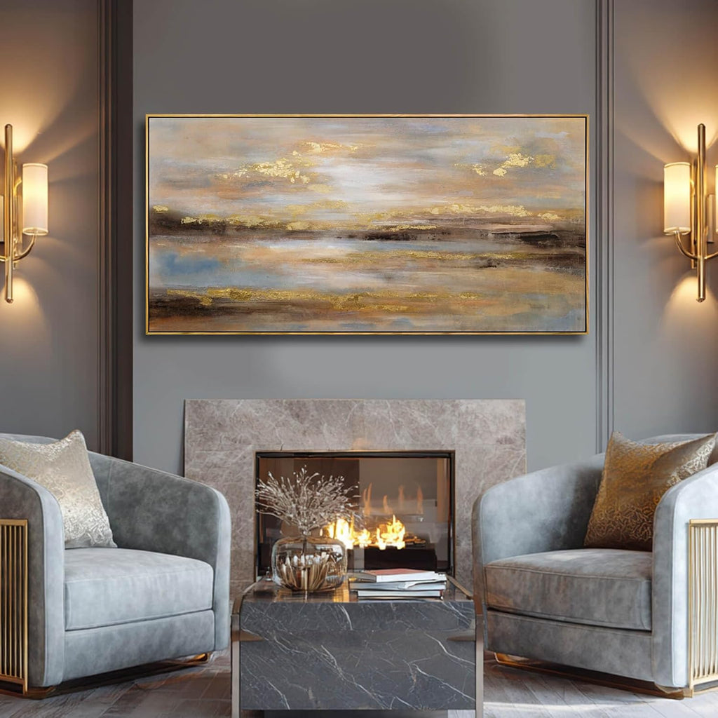 Large Framed Artwork for Living Room Abstract Bedroom Wall Art Gold Abstract Wall Decor Office Home Decor 29'x 58' Canvas Painting Wall Hanging