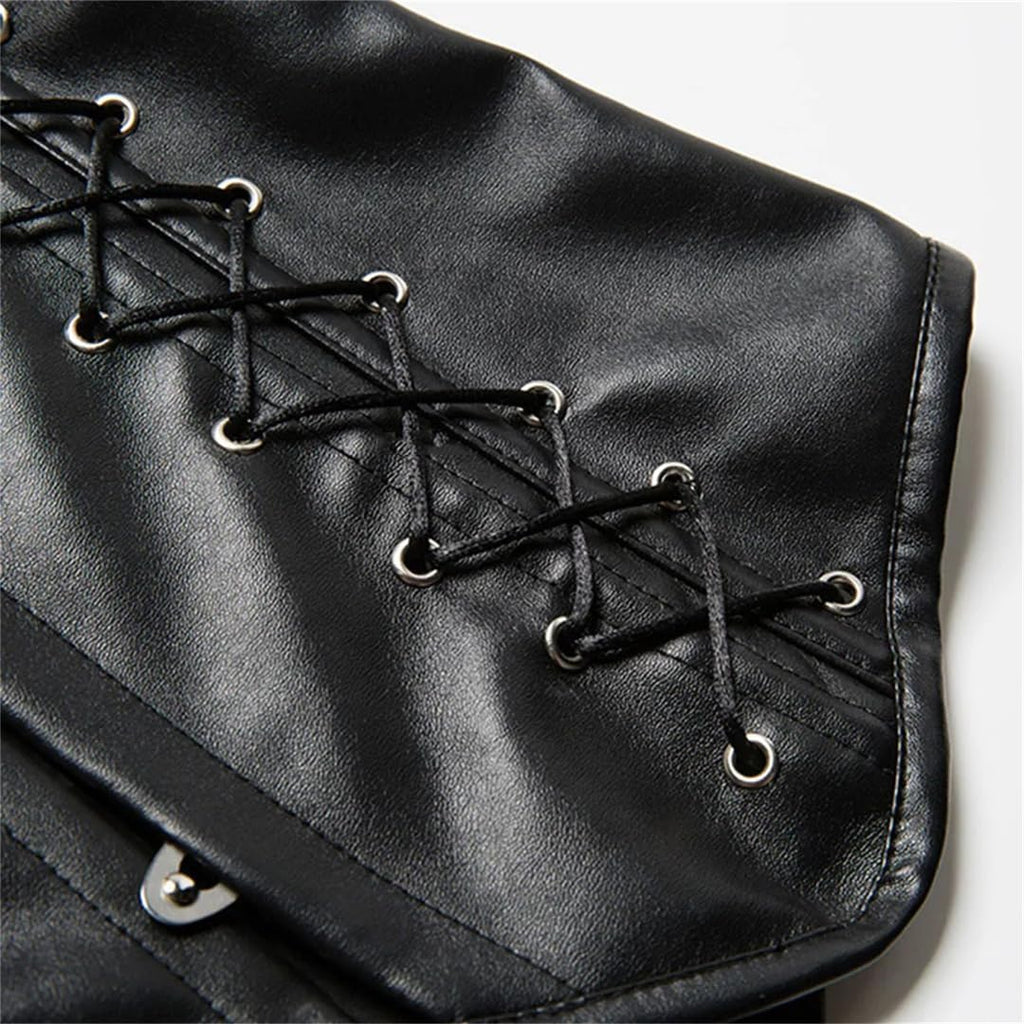 Suwequest Fashion Leather Corset Underbust Body Shaper Women Body Vest Black With Rivets