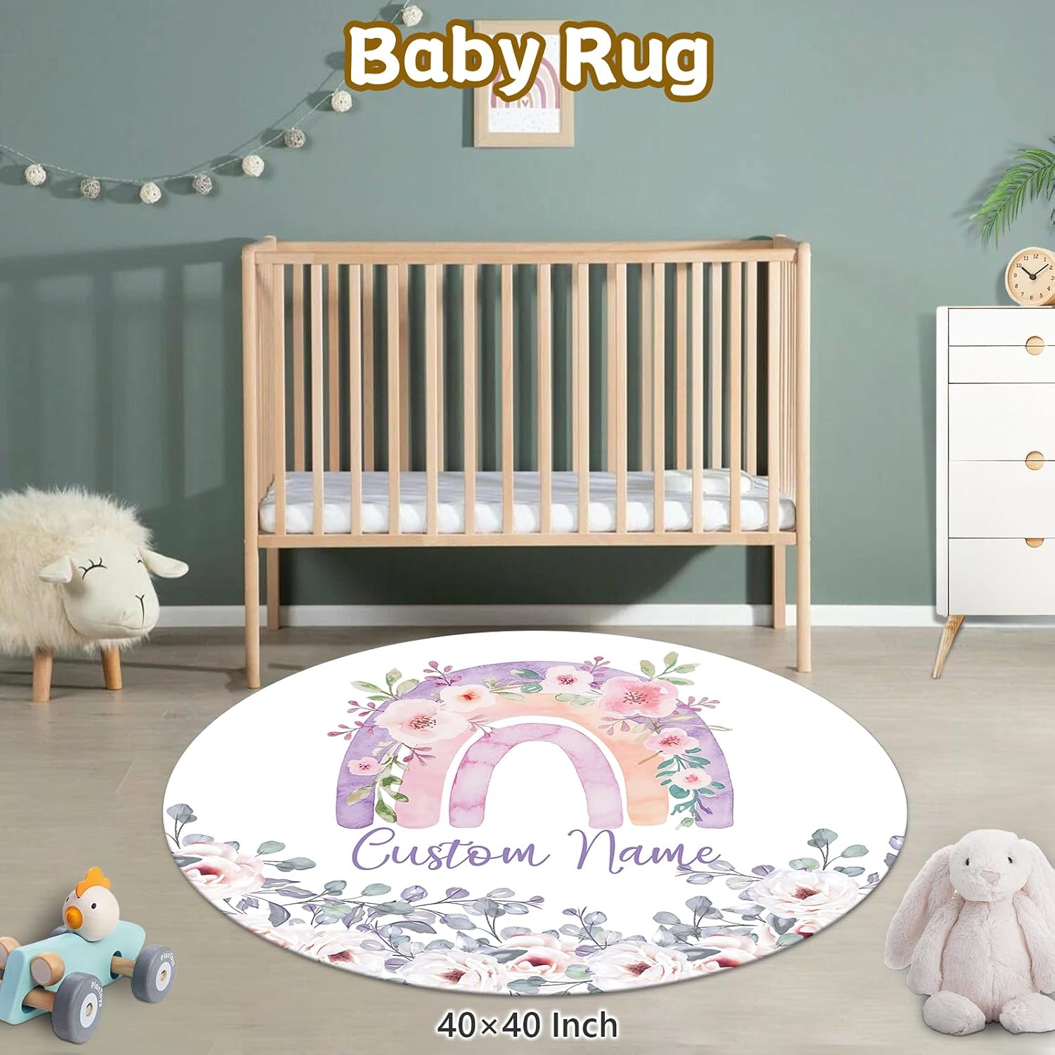Terwex Personalized Baby Crib Set, 5 Pcs Custom Name Bedding for Girls Boys - Nursery Crib Sets, Soft Toddler Sets for Infant Customized Gifts, Purple Rainbow