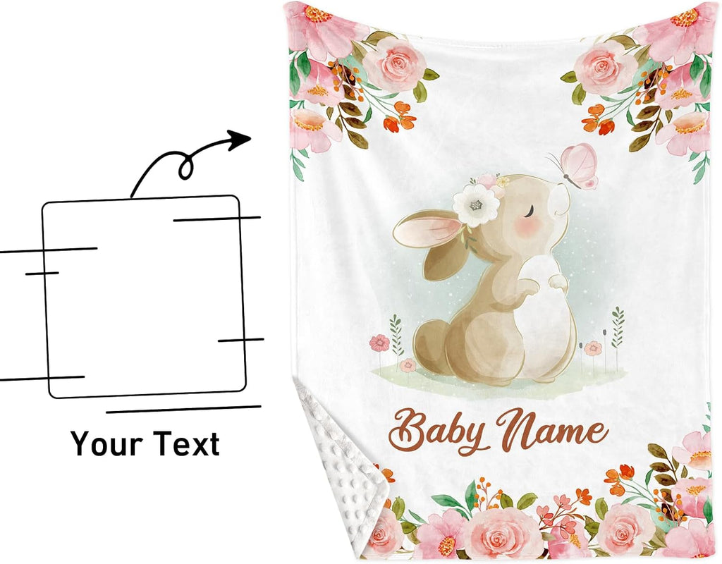 Dyoart Custom Nursery Crib Bedding Set: 5 Piece Rabbit Theme Baby Crib Sets for Girls Boy with Personalized Name - Toddler Double Layer Blanket Set,Comfortable Crib Bed Sheets for Toddlers