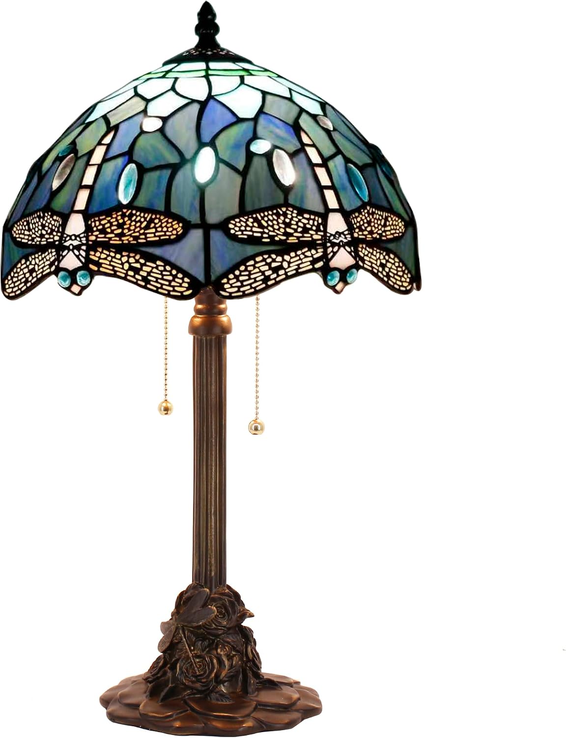 Tiffany Table Lamp Stained Glass Desk Lamp 12X12X21Inch Resin Base for Bedroom Living Room Reading Light (Blue Dragonfly)