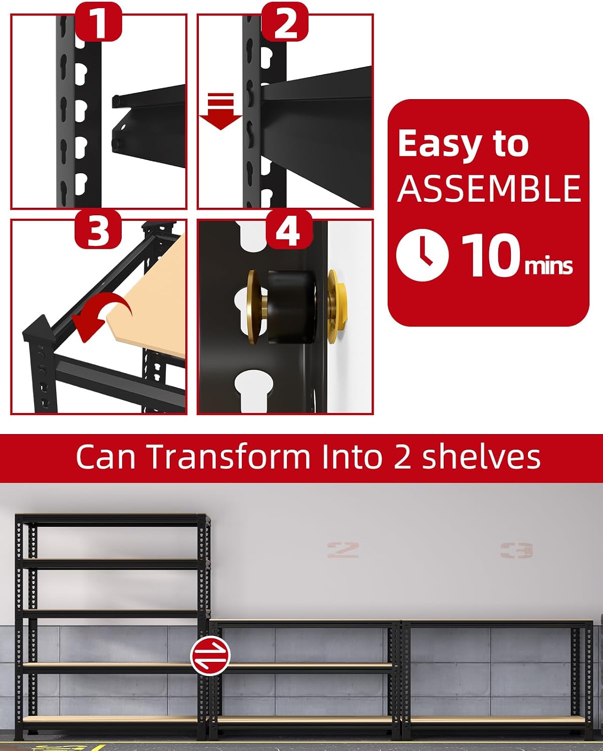PrimeZone 32'W x 16'D x 63' H Storage Shelves - 2 Pack 5 Tier Adjustable Garage Storage Shelving, Heavy Duty Metal Storage Organizer Utility Rack Shelf Unit for Warehouse Pantry Closet Kitchen, Black