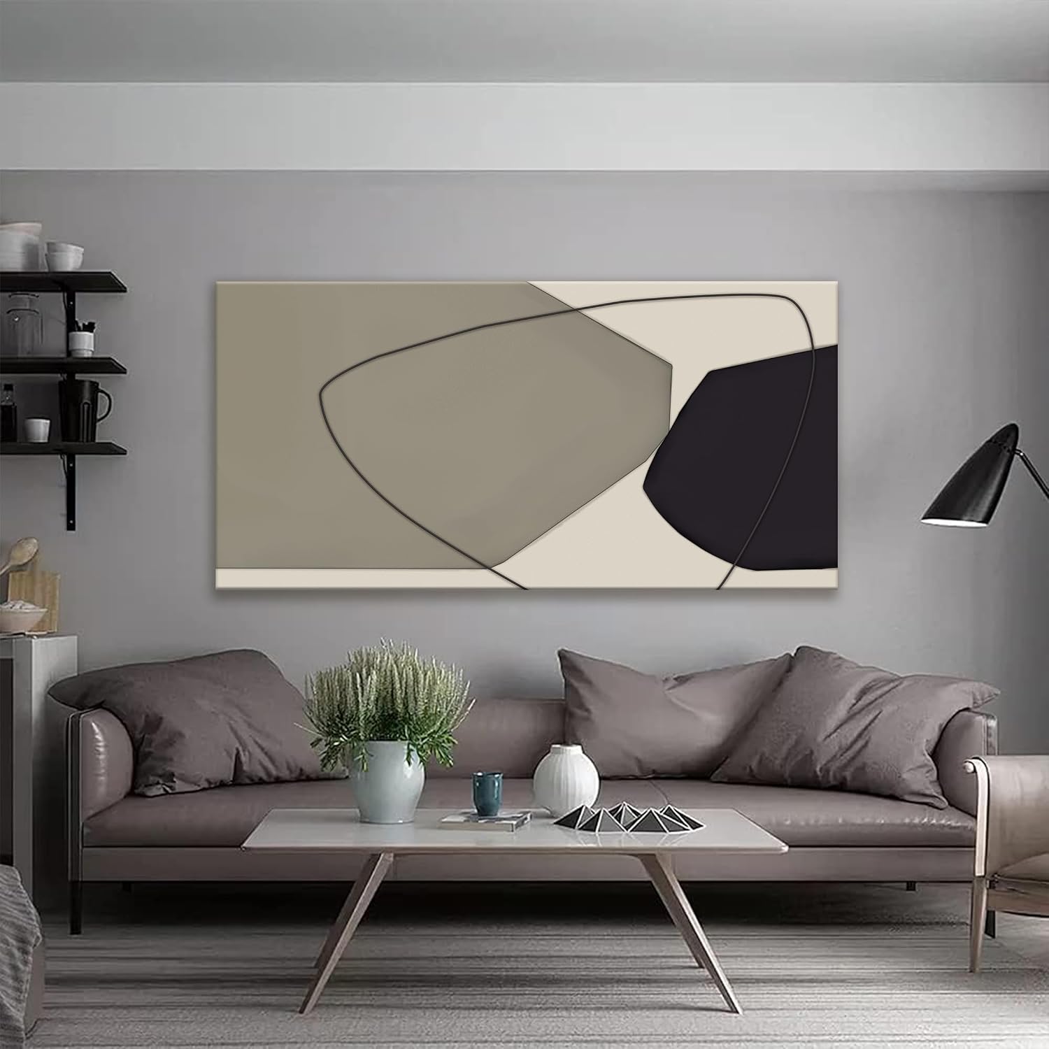 Large Abstract Wall Art Black And Grey White Wall Art Geometric Color Block Line Painting Artwork Canvas Art Wall Decor Simple Picture Artwork For Living Room Bedroom Office Home Artwork 29'X 58'