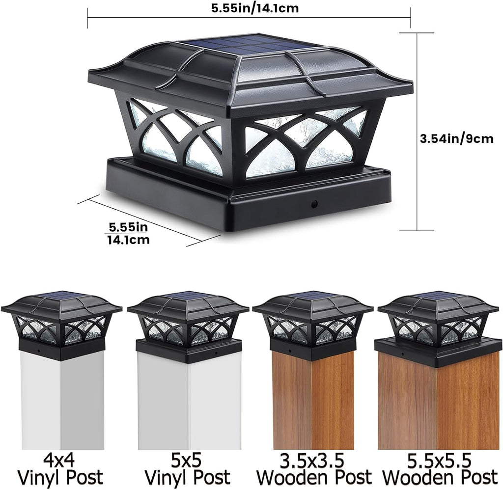 SIEDiNLAR Solar Post Cap Lights Outdoor Glass 2 Color Modes 8 LEDs for 4x4 5x5 6x6 Wooden Vinyl Posts Deck Fence Patio Decoration Warm White & Cool White Lighting Black (10 Pack)