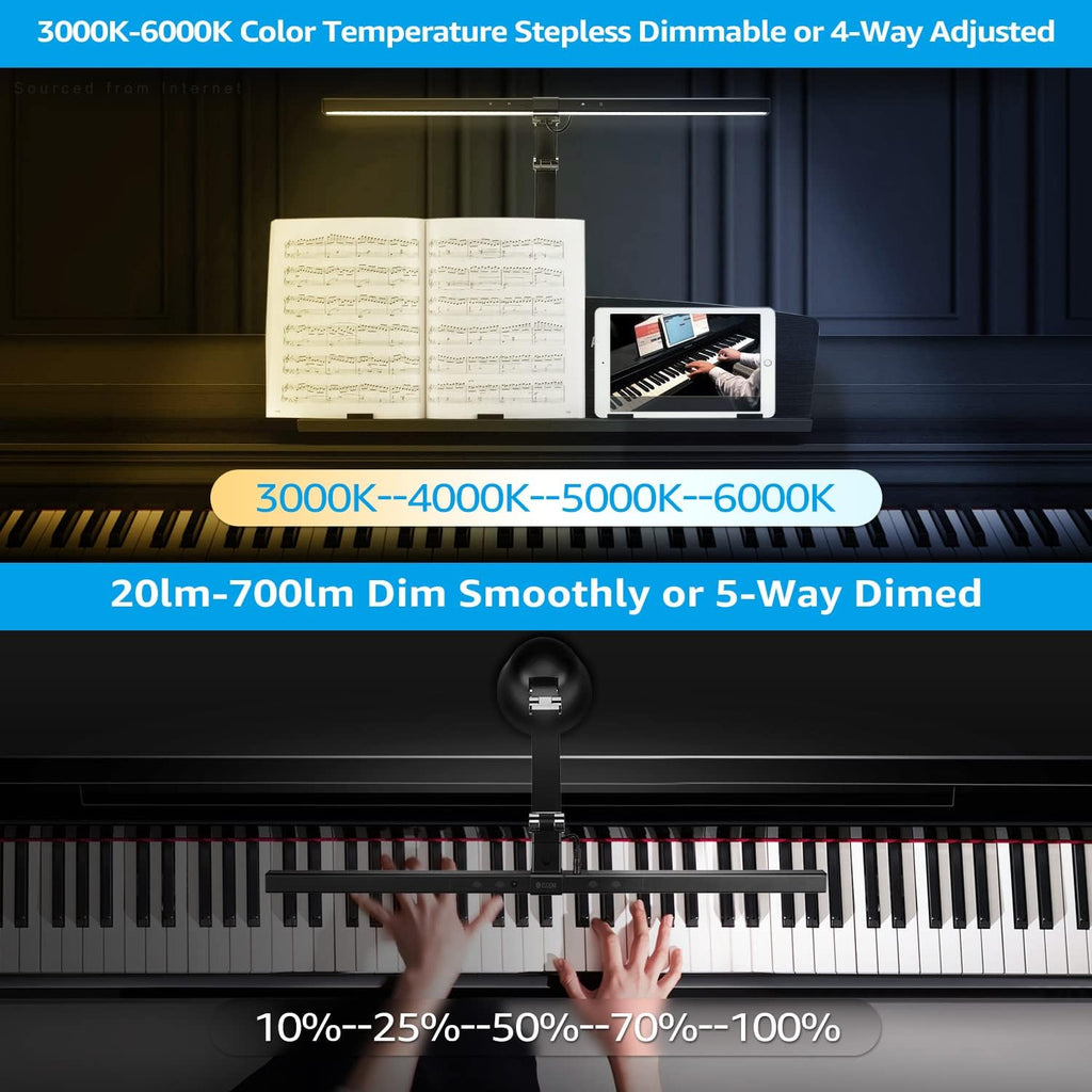 ESCENA Piano Lights for Upright Piano, 12W Professional Eye-Care Led Piano Lamps with Auto-Dimming, 3000K-6000K, 2H Timer CRI 95, Dimmable Music Stand Light, Steady Base, ETL Listed, Black