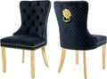 civama Dining Chairs Set of 2, Elegant Luxury Velvet Tufted Dining Chairs Golden Legs & Nailhead Trim, Back Lion Head Pull Ring & Rhomboid Pattern, Nikki Collection Armless Kitchen Chair, Black