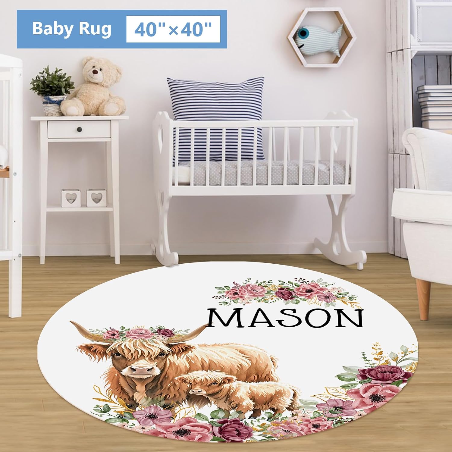 KAINSY Personalized Baby Bedding Set, 5 Pcs Custom Baby Crib Set with Name, Soft Flannel Highland Cow Crib Bedding Set for Girls, Double Layer Nursery Bedding Set, New Parents Toddlers Infants Gift