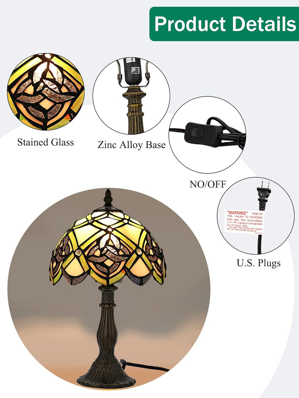 KY&BOSAM Irish Celtic Tiffany Table Lamp Shamrock Style Stained Glass Desk Lamp Night Light 14 Inch Tall 8 Inch Wide Shade Beside Lamp 1 Bulb Antique Zinc Base for Home Bedroom St Patrick's Day Decor