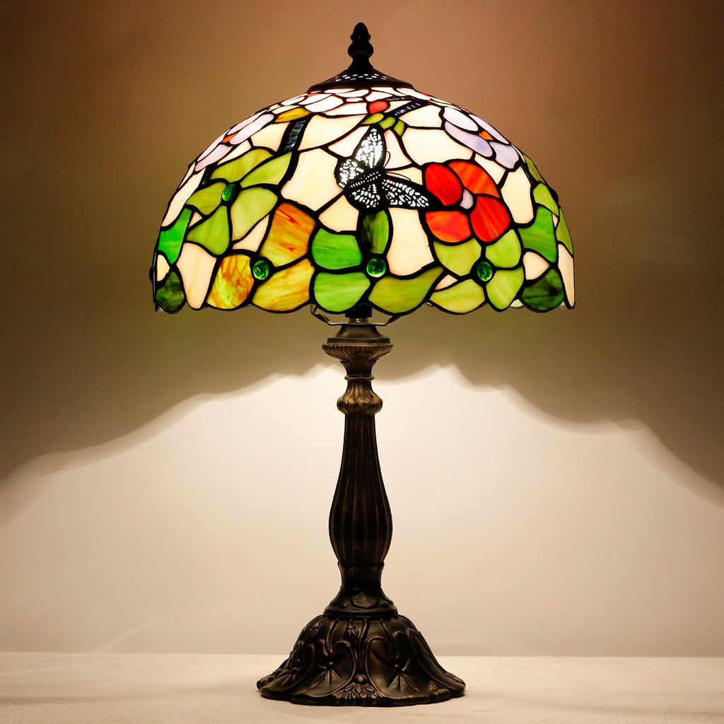 Tiffany Lamp Touch Control Table Lamp Stained Glass Desk Lamp 12X12X19 Inches Butterfly Flower Style Reading Light