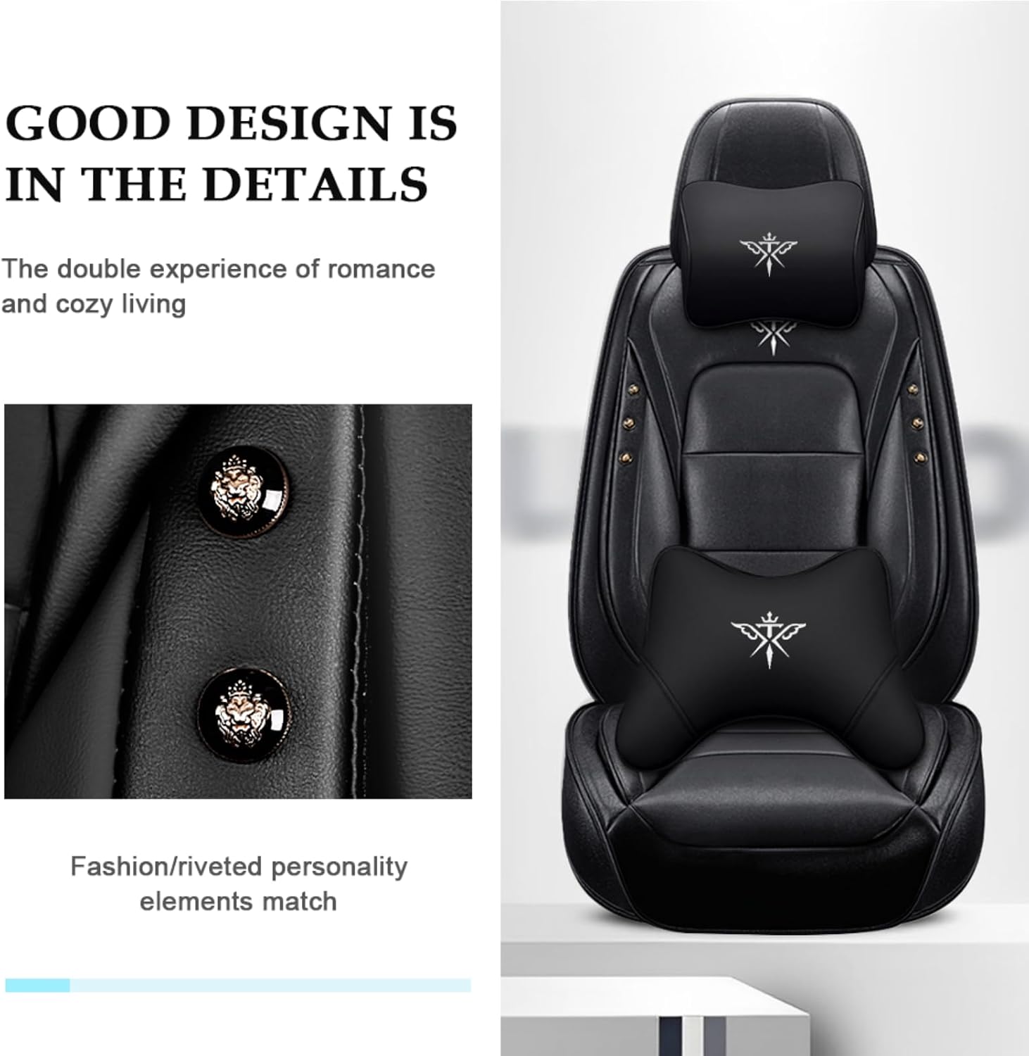 Seat Covers Custom Fit for Dodge Challenger 2009-2025, Luxury Front Set Leather Seat Covers Cushion, Waterproof Car Seat Cover Full Set, Automobile Interior(Black)