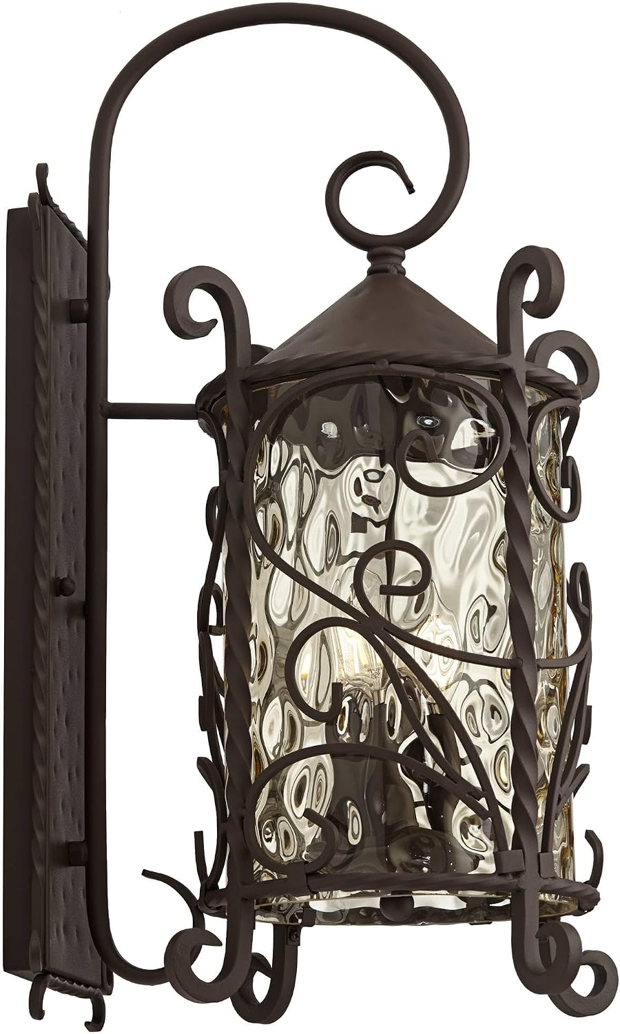 John Timberland Casa Seville Rustic Outdoor Wall Light Fixture Lantern Dark Walnut Iron Scroll 23 3/4' Hammered Glass Decor for Exterior House Porch Patio Outside Deck Garage Front Door Home