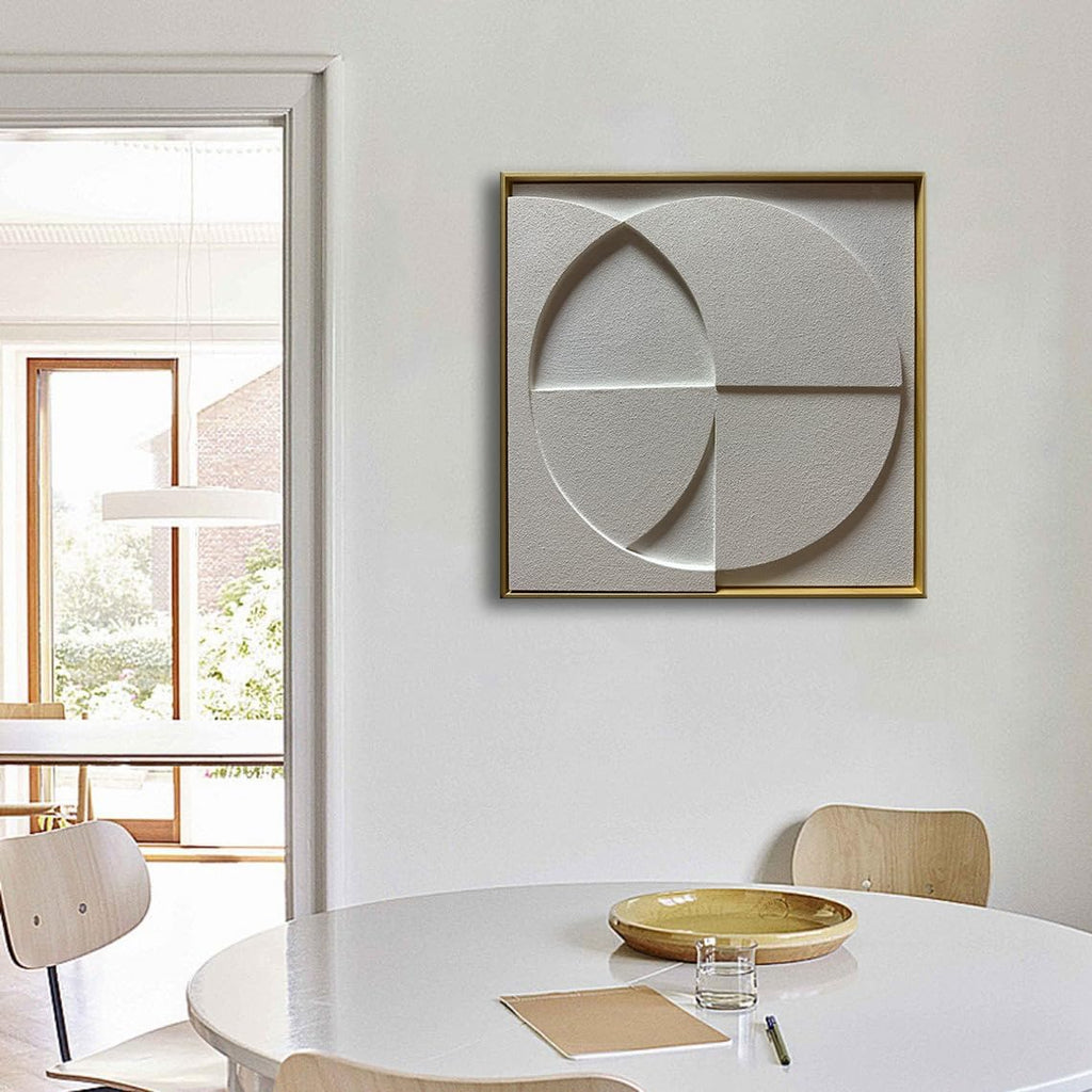 Slyart White Texture Wall Art, Handmade Abstract 3D Minimalist Plaster Paintings, Wabi-Sabi Wall Art 24x24 Inch Wall Decor