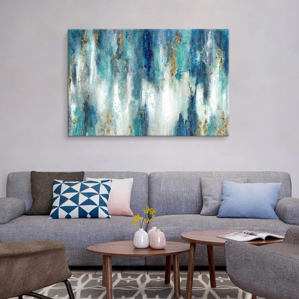 Blue And Gold Wall Decor Set Abstract Canvas Wall Art Decor Colorful Oil Painting Artwork Picture For Bedroom Living Room Bathroom Decorations Aesthetic (45'' x 30'' x 1 Panel)