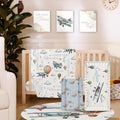 Personalized Crib Bedding Set for Baby Boys, Custom Name Baby Crib Sets 5-Pcs Include Toddler Double Layer Blanket Fitted Sheet Changing Pad Cover Rug Wall Art Set, Airplane Cloud Design Nursery Décor