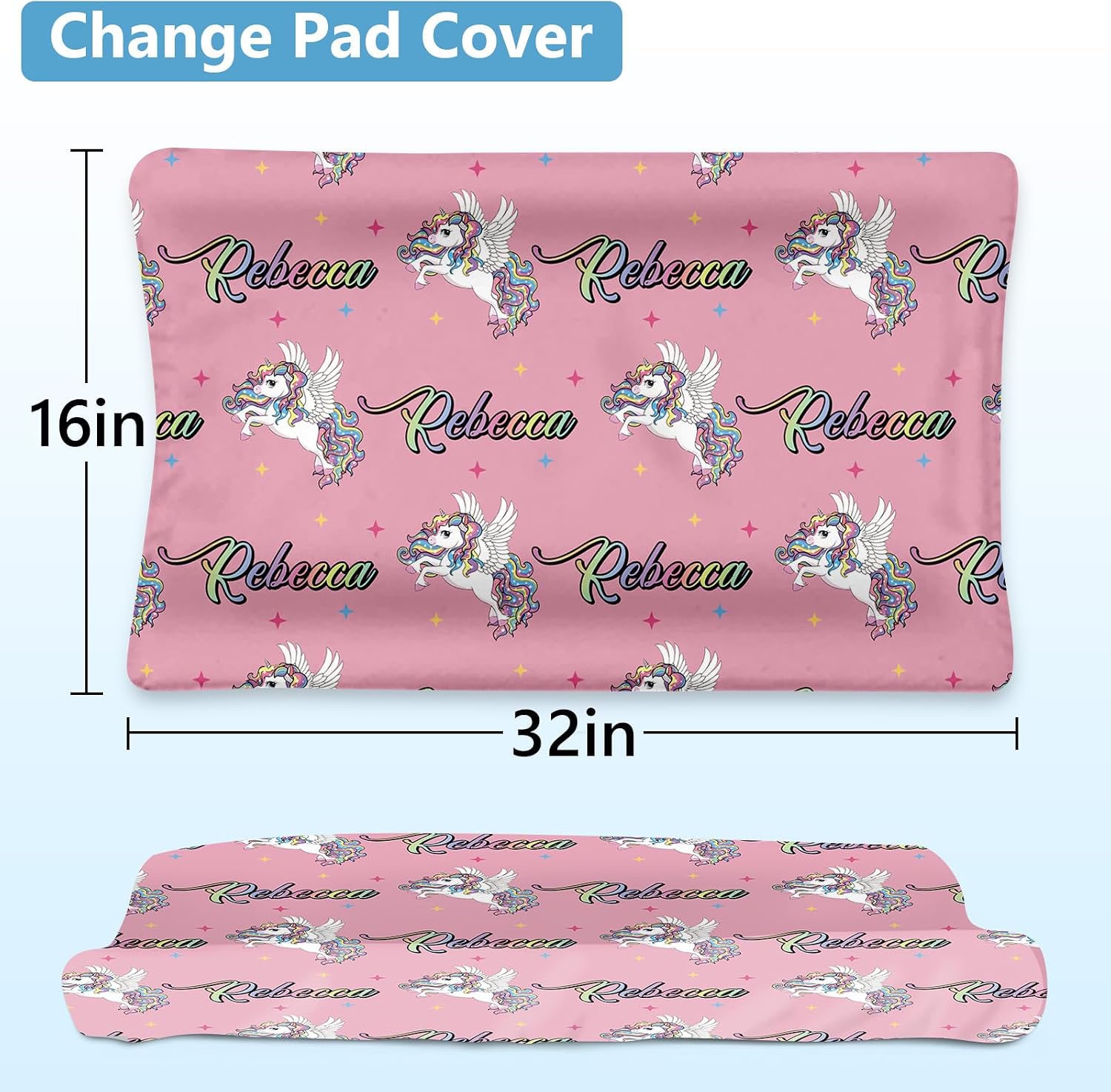 Dyoart Personalized Baby Crib Set - 5 Piece Custom Baby Bed Set for Girls with Name, Double Layer Nursery Bedding, Pink Unicorn Theme for Toddler, Infant, New Parents