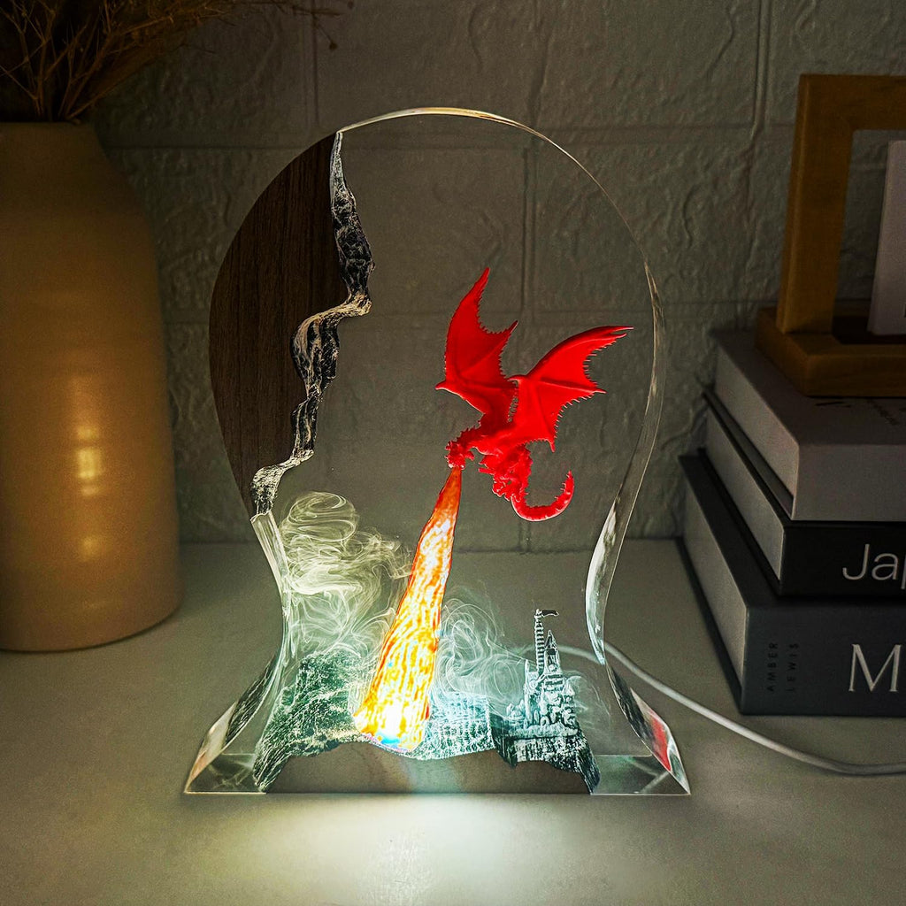 Epoxy Fire Dragon Resin Lamp,Handmade Resin Headset Holder RGB Night Light,Fantasy Decor for Home & Office,Cool Dragon Lovers Collectibles,Unique Birthday Gifts for Him Adults,Men & Gamers (9'x6')