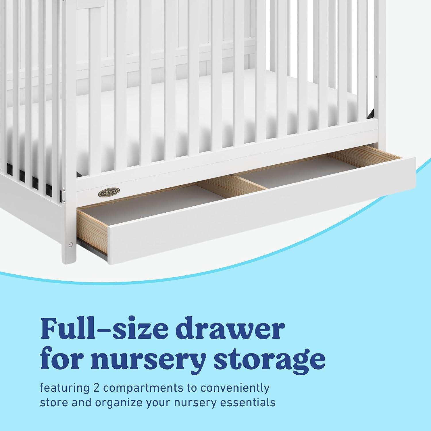 Graco Hadley 5-in-1 Convertible Crib with Drawer – GREENGUARD Gold Certified, Fits Standard Crib Mattress, Converts to Toddler Bed, Daybed and Full Bed, 4 Adjustable Mattress Heights (White)