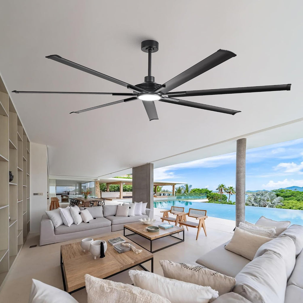 120 Inch Ceiling Fans with Lights and Remote, Industrial Black Large Ceiling Fan with LED Light, High CFM Reversible DC Motor Ceiling Fan for Shop Warehouse Gym Living Room, Dimmable & 3CCT