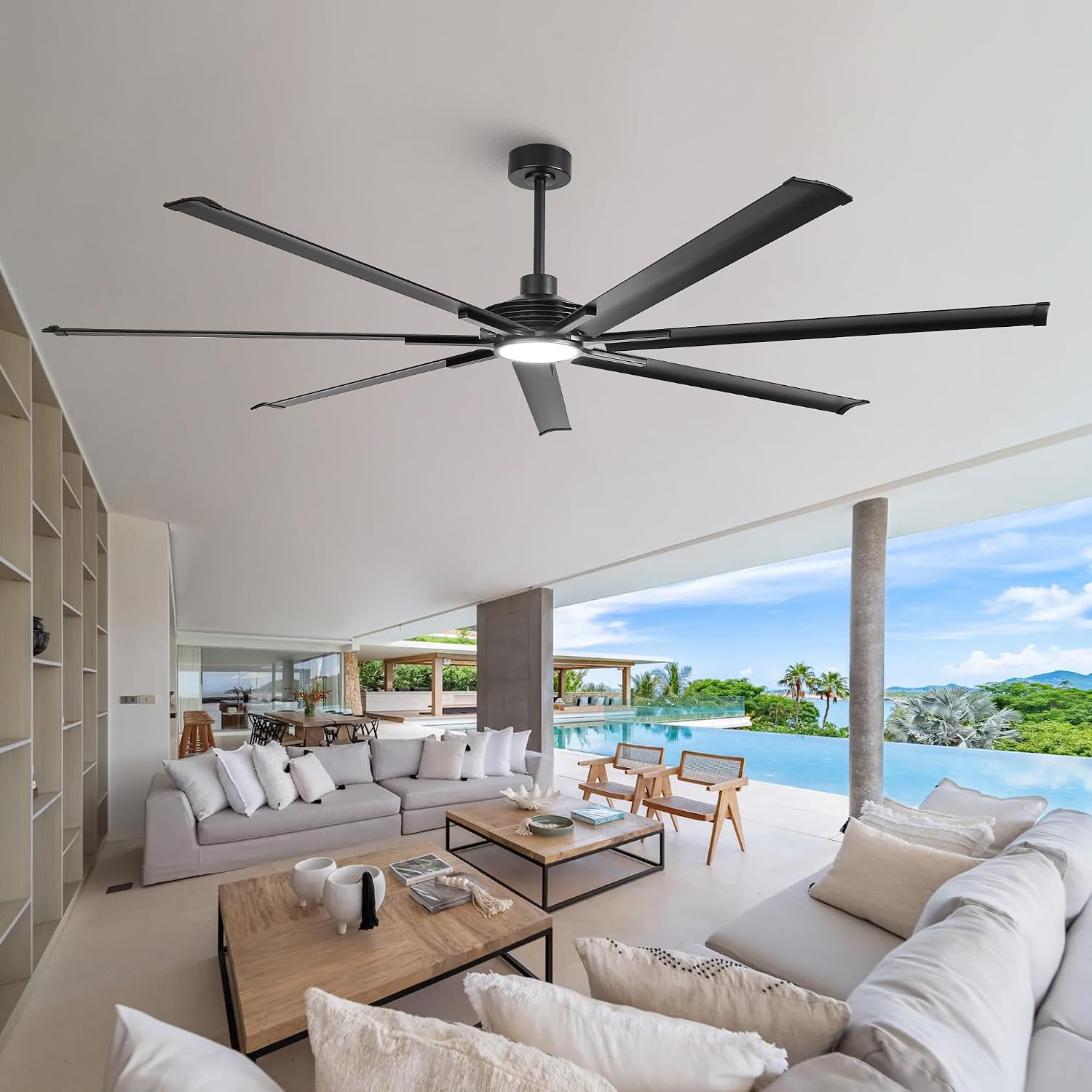 120 Inch Ceiling Fans with Lights and Remote, Industrial Black Large Ceiling Fan with LED Light, High CFM Reversible DC Motor Ceiling Fan for Shop Warehouse Gym Living Room, Dimmable & 3CCT