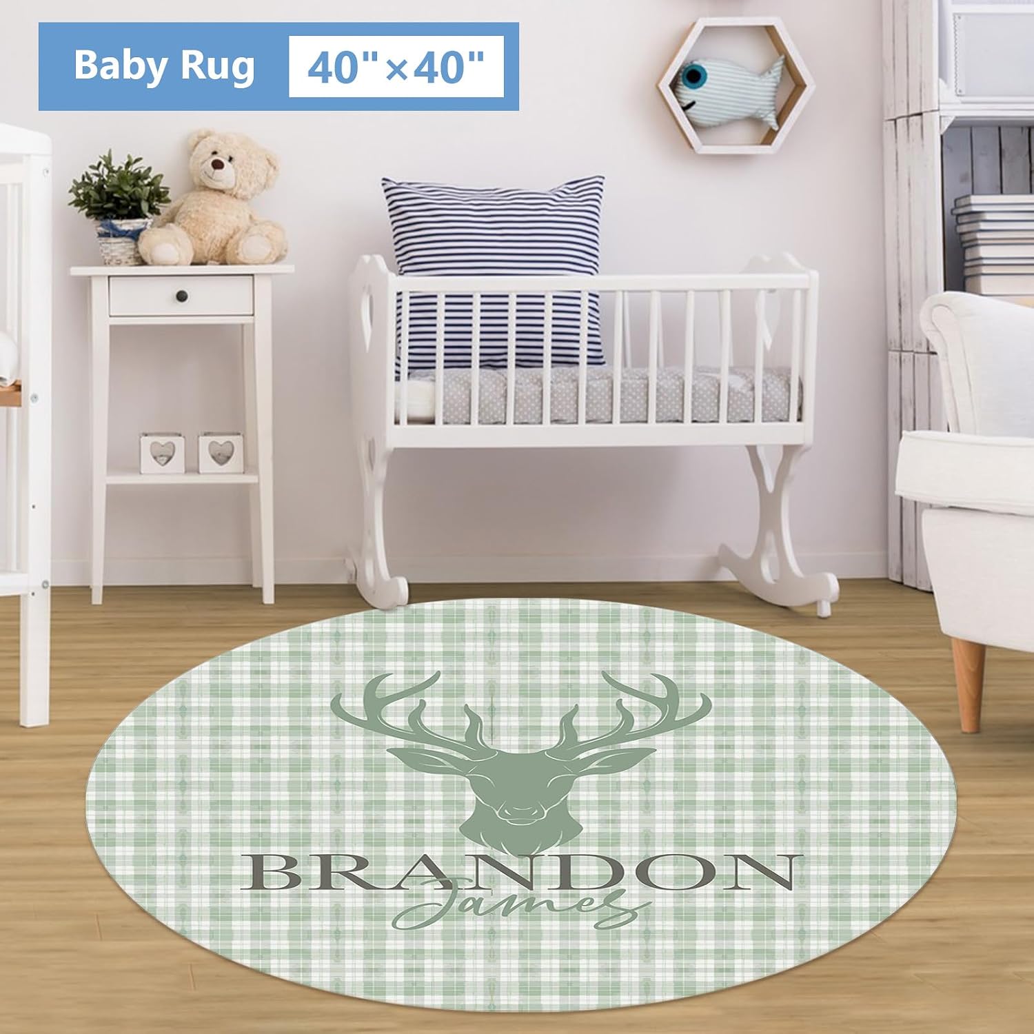 KAINSY Custom Crib Bedding Set 5 Pcs for Girls Boys – Personalized Green Woodland Bear Theme, Newborn Sleep Set, Toddler Nursery Decor, Infant Sleep, Baby Room Accessories