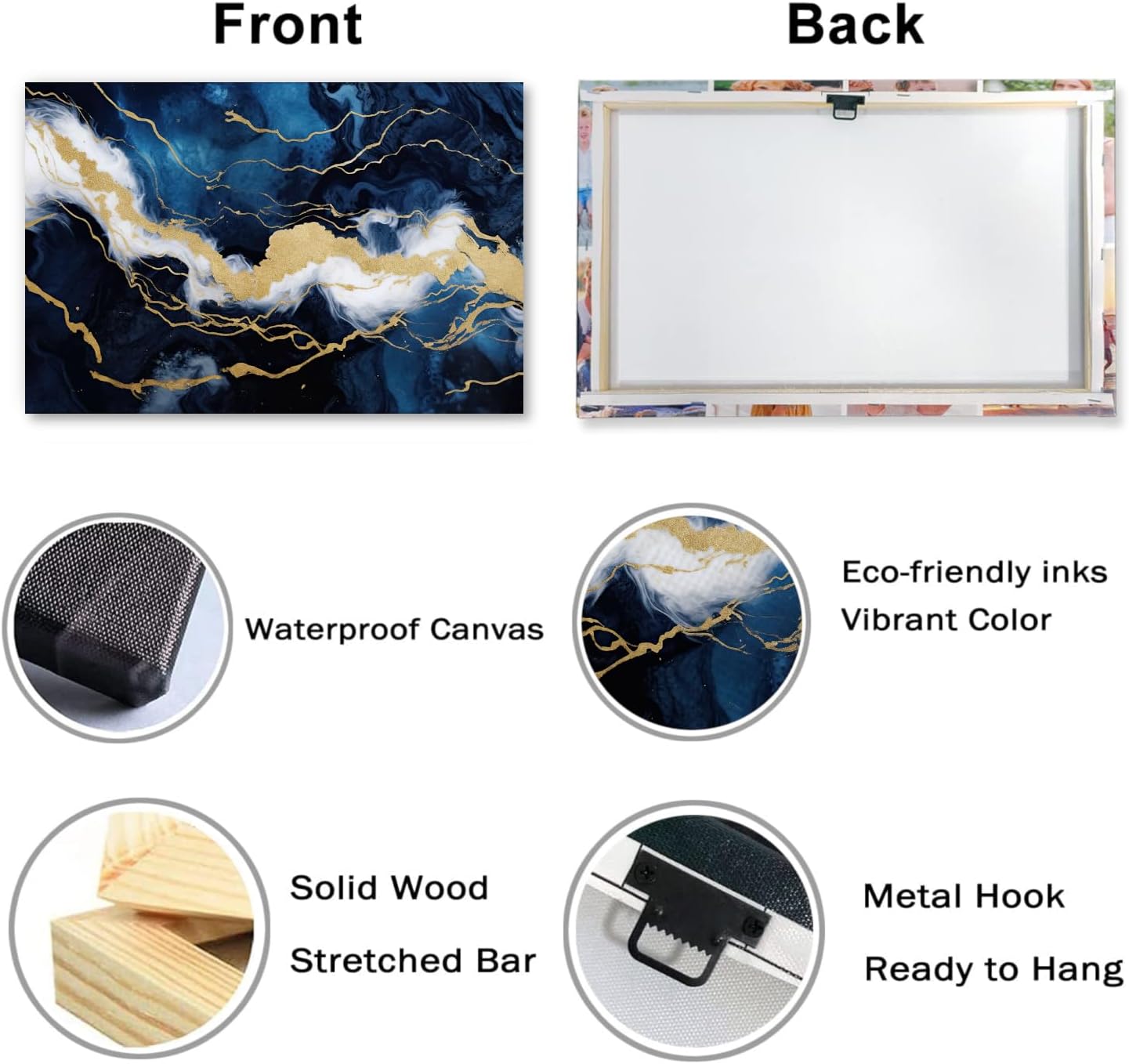 Large Abstract Wall Art Navy Blue and Gold Picture Living Room Decor Modern Marble Texture Painting Canvas Prints for Bedroom Bathroom Home Decor Framed(Abstract-3,28.00'x42.00')